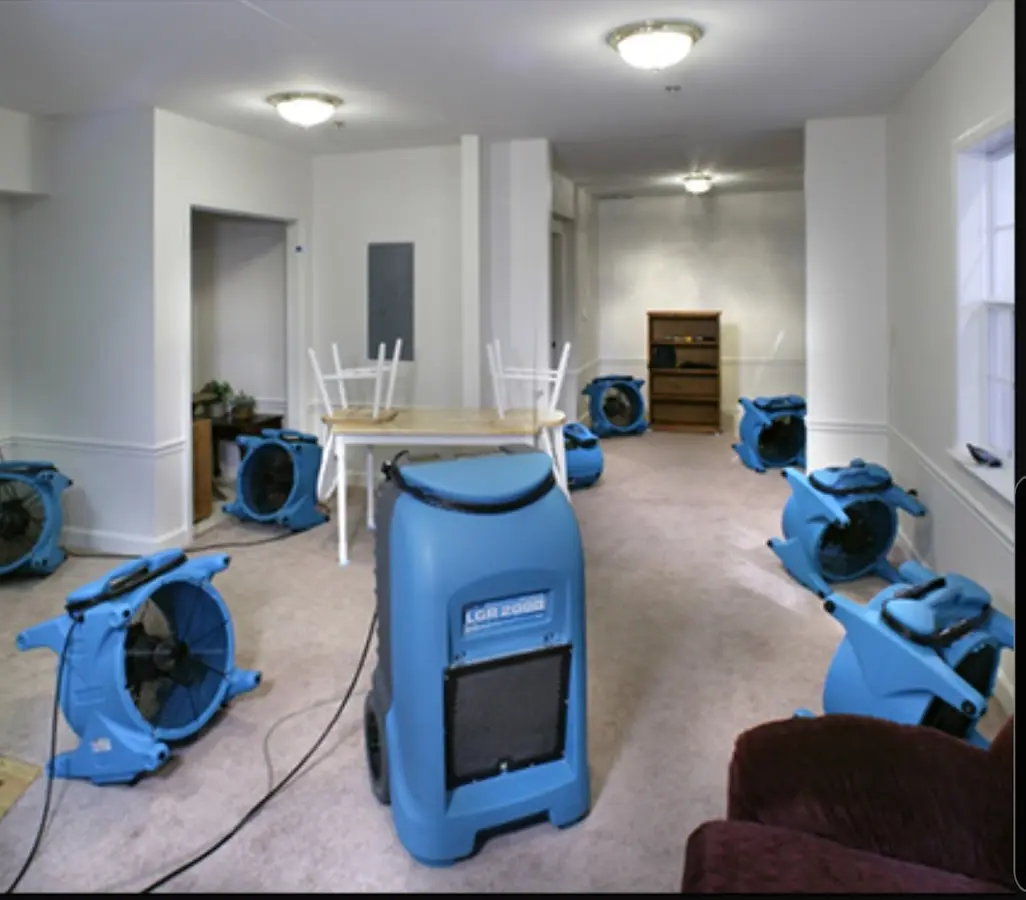 Air movers and dehumidifier setup for Water Damage Restoration in Tulsa